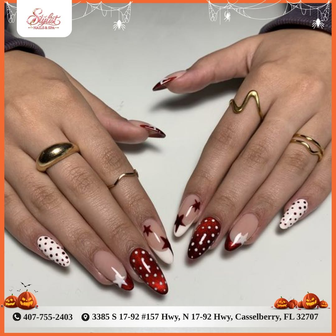 Star and polka-dot nail art